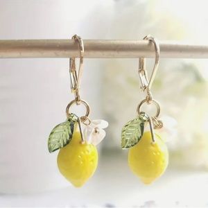 Butter Yellow Glass Lemon Drop Dangle Earrings